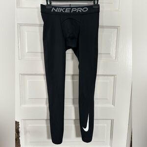 Nike Pro Dri-Fit Black Base-Layer Pants with White Logo. Size Small